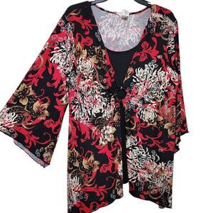 Brittany Black Tunic top Size 1X Stretch Open Front